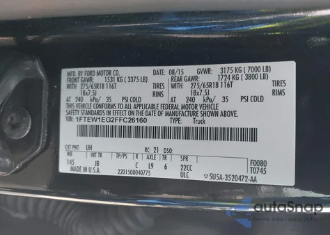 2015 Ford F-150 Xlt z USA, uszkodzony, nr VIN 1FTEW1EG2FFC26160